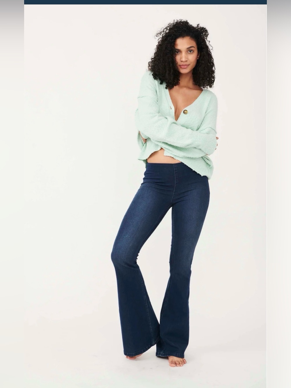 NWT Free People Penny Pull-On Flare Jeans In Rich Blue Denim . Size 29 Short